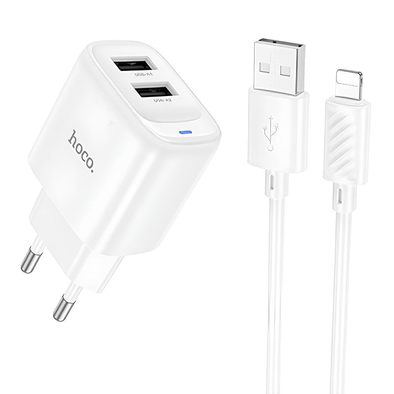 СЗУ Hoco C141A Smart 2.1A (2USB-A) + кабель USB to Lightning Херсон - зображення 1