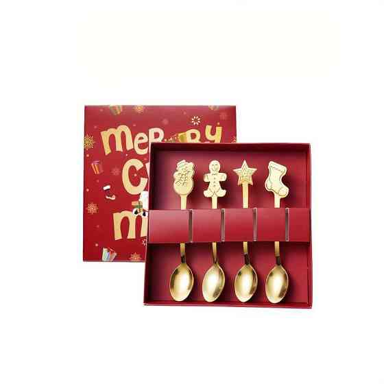 Набор чайных ложек новогодних Merry Christmas золотые 4 шт Одеса