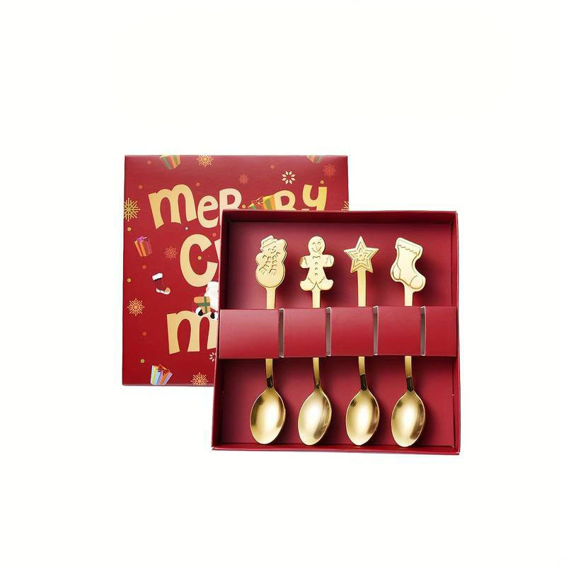 Набор чайных ложек новогодних Merry Christmas золотые 4 шт Одеса - зображення 4