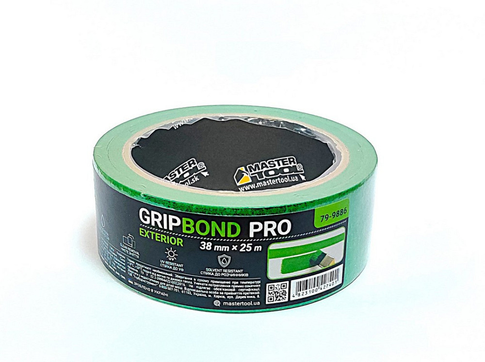 Лента малярная для грубых работ MASTERTOOL GripBond Pro Exterior 38 мм×25 м зеленая 79-9886 Харьков - изображение 1