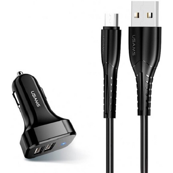 Автомобільний зарядний пристрій Usams C13 King-Tu 2USB 2.1A + cable Micro Black (Код товару:24864) Харків - зображення 1
