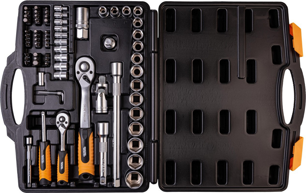 Набор инструментов MASTERTOOL PROFI ¼"&½" 72 шт 4-13 мм 10-27 мм CrV50BV30 противоударный кейс 78-50 Харків - зображення 2