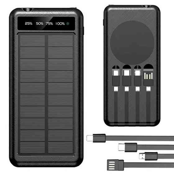 Павербанк універсальний на 50000 мАг 4 кабелі, з бездротовою зарядкою та сонячною панеллю Косов