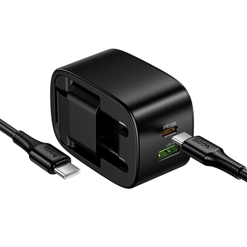 СЗУ Hoco CS102A Folding PD30W+QC3.0 (1USB-A/1C) + кабель Type-C to Type-C Херсон - зображення 2