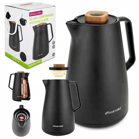 Термос конференционный 1,5л пластиковый со стеклянной колбой КМ 2011BL черный Одеса