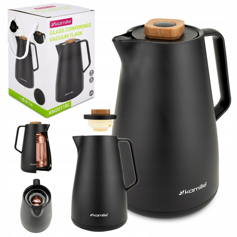 Термос конференционный 1,5л пластиковый со стеклянной колбой КМ 2011BL черный Одесса - изображение 3