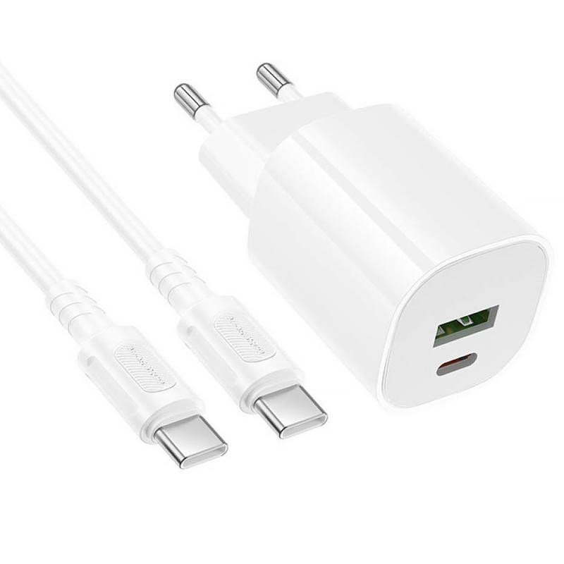 СЗУ Borofone BA104A Pudding PD20W+QC3.0 (1USB-A/1C) + кабель Type-C to Type-C Херсон - изображение 4
