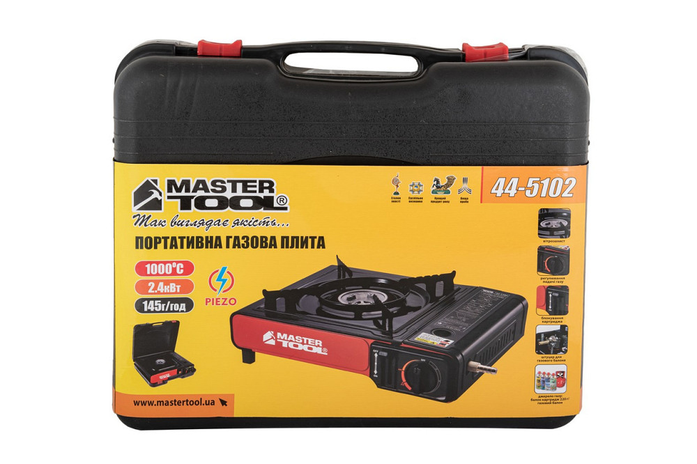 Плита портативная газовая MASTERTOOL с пьезоподжигом в пластиковом кейсе 2.4 кВт 145 г/час 42 Bar G3 Харків - зображення 9