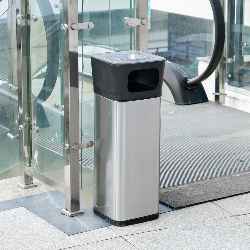 Урна с пепельницей JAH 25 л квадратная серебряный металлик Київ - зображення 9