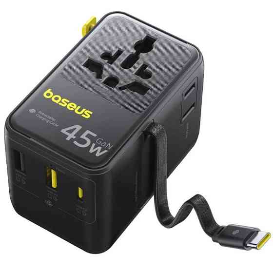 Сетевой универсальный переходник Baseus AG11 45W with retractable cable (2USB-A/1C/1Socket) (E0307F) Херсон