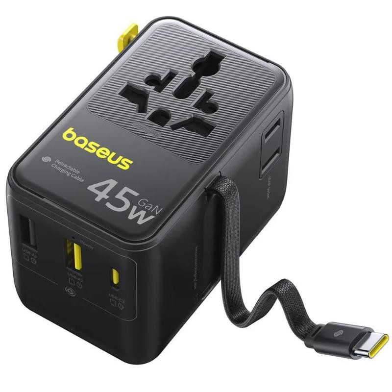 Сетевой универсальный переходник Baseus AG11 45W with retractable cable (2USB-A/1C/1Socket) (E0307F) Херсон - изображение 3