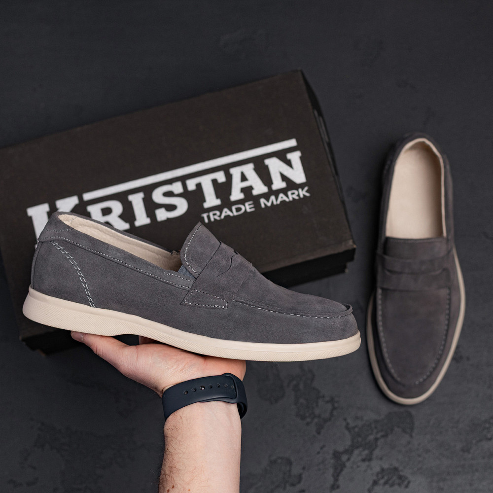 Мужские кожаные лоферы Light gray Київ - зображення 8