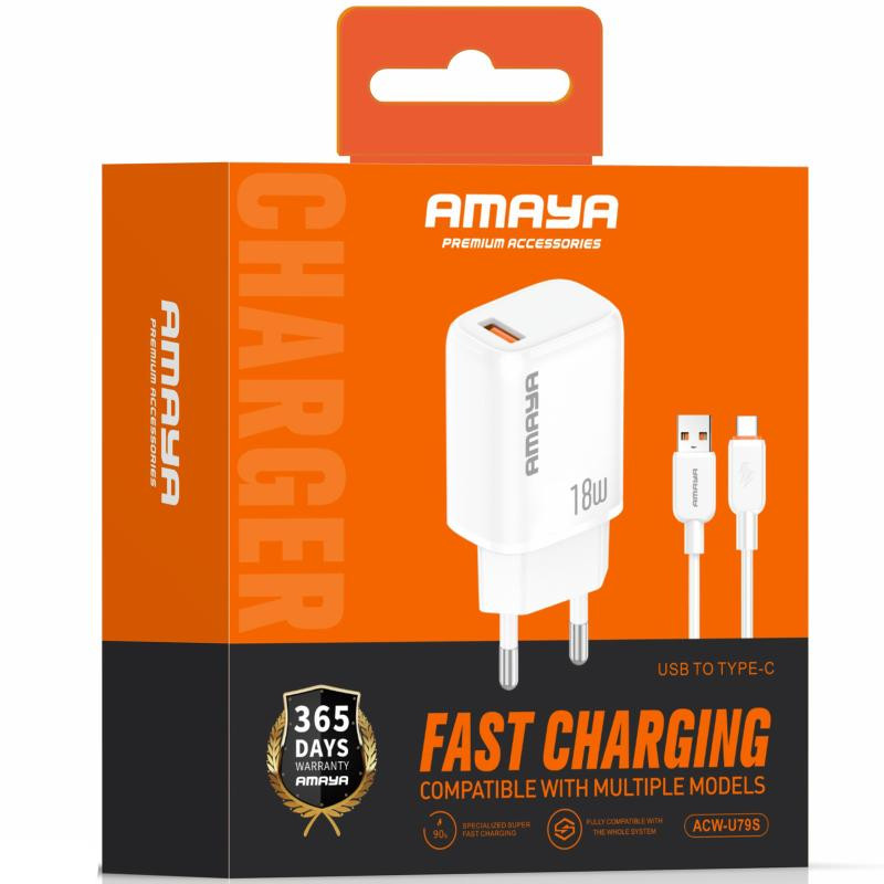 СЗУ Amaya U79S QC3.0 18W (1USB-A) + кабель USB to Type-C Херсон - зображення 2