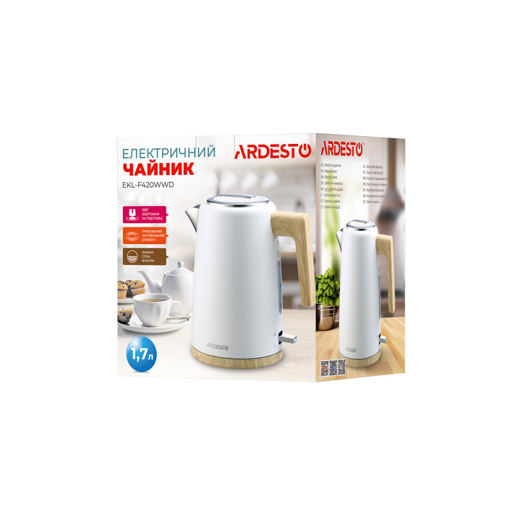 Электрочайник Ardesto EKL-F420WWD 1.7 л белый Київ - зображення 5