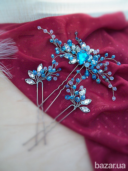 Ундіна прикраси аквамарин блакитний синій сірий шпилька заколка морський стиль Луцк - изображение 1