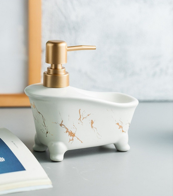 Дозатор для мила з підставкою для мочалки Мармур 11483 350 мл білий Киев - изображение 1