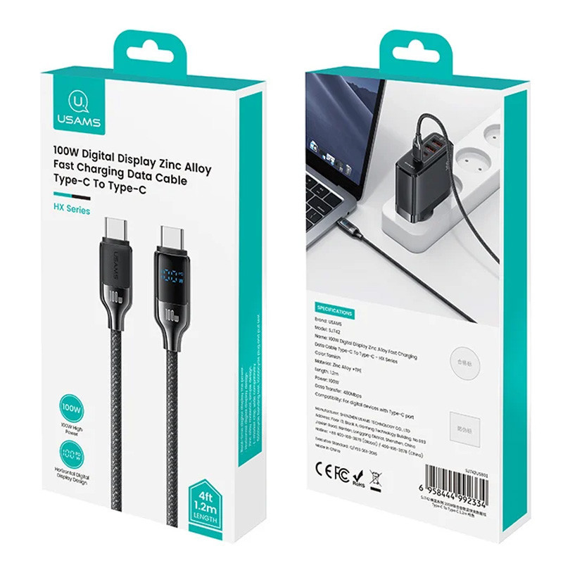Дата кабель Usams US-SJ742 Digital Display HX Ser. Type-C to Type-C 100W (1.2m) Херсон - зображення 6