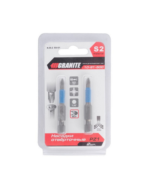 Насадка отверточная GRANITE PZ1 50 мм ¼" S2 набор 2 шт 10-91-500 Харків - зображення 2
