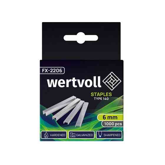 Скобы закаленные WERTVOLL R140 6 мм/10.6х1.25 мм 1000 шт FX-2206 Харків