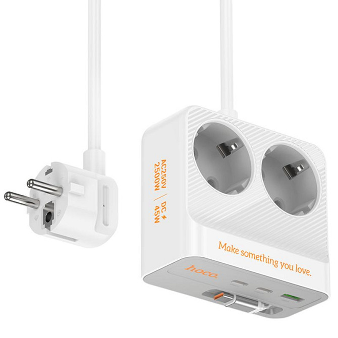 Удлинитель Hoco AC28 Descanso (PD45W/1C/3A/2xSocket) (2m) Херсон - зображення 2