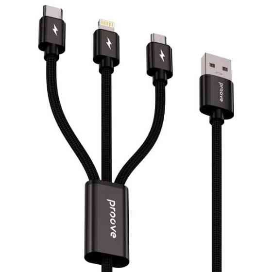 Кабель Proove Triple Connection 3 in 1 Type-C + Micro USB + Lightning 1.3m Black (CCTC15001501) Харків