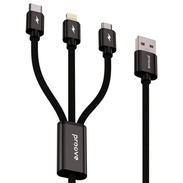 Кабель Proove Triple Connection 3 in 1 Type-C + Micro USB + Lightning 1.3m Black (CCTC15001501) Харків - зображення 1