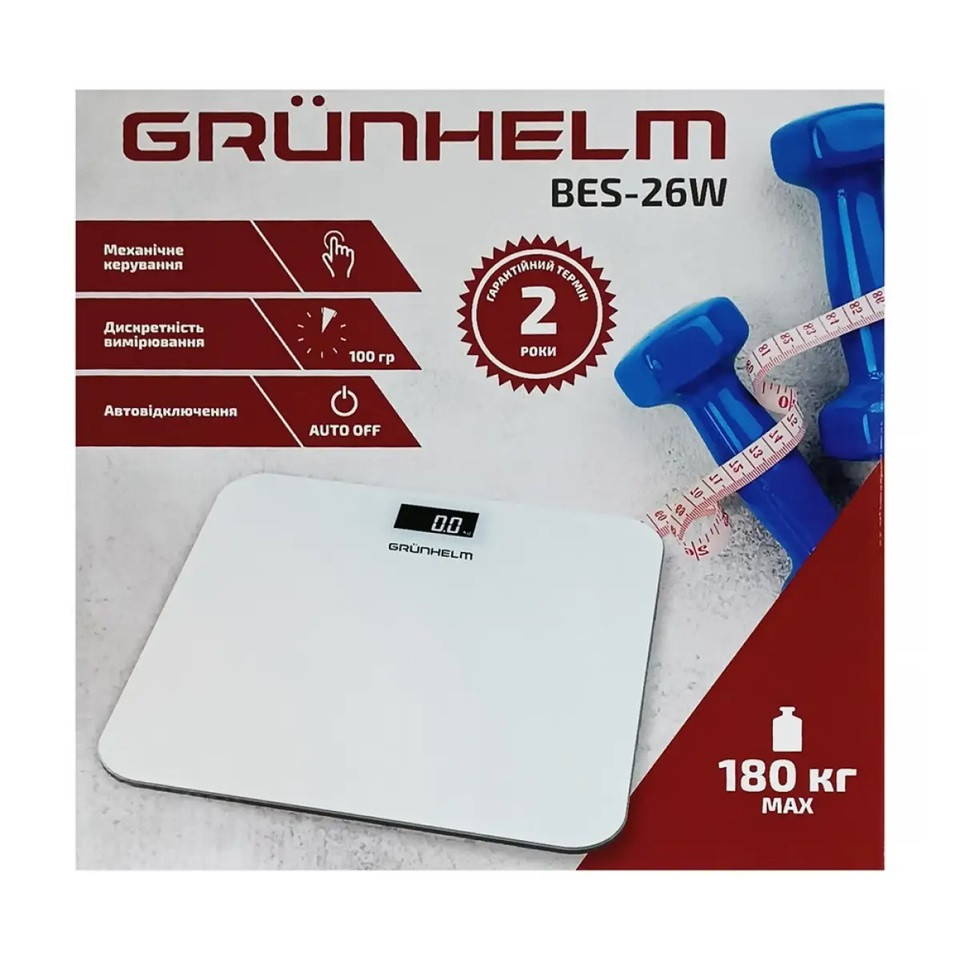 Весы напольные Grunhelm BES-26W 180 кг белые Киев - изображение 2