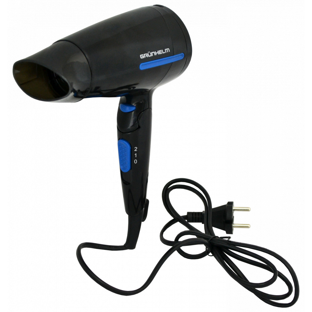 Фен дорожній Grunhelm GHD-532 1800 Вт чорний з синім Київ - зображення 1