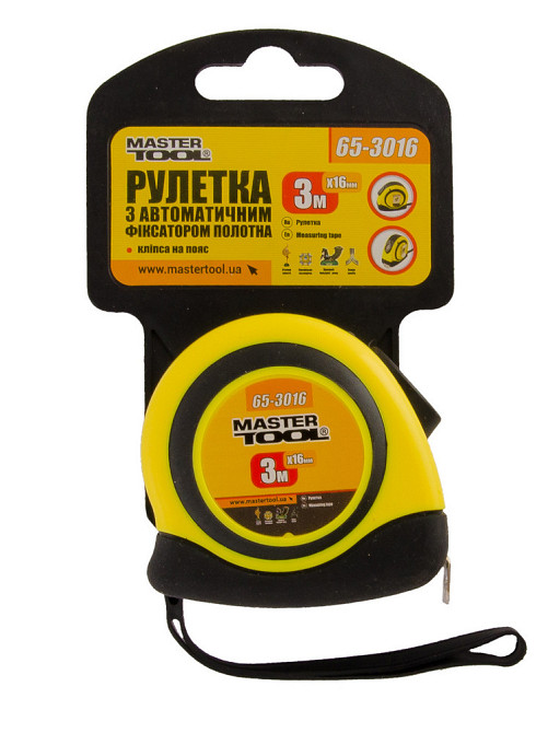 Рулетка MASTERTOOL 3 м х 16 мм автоматический фиксатор полотна покрытие TPR 65-3016 Харків - зображення 2
