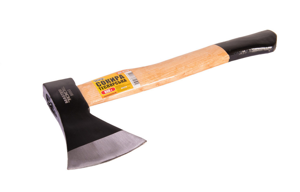 Топор MASTERTOOL 800 г HRC 50 рукоятка из дерева с полимерной защитой 420 мм 05-0128 Харків - зображення 1