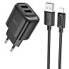 СЗУ Hoco C141A Smart 2.1A (2USB-A) + кабель USB to Lightning Херсон