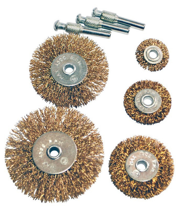 Набор щеток MASTERTOOL 5 шт - дисковые со стержнем ¼" из латунированной рифленой проволоки Ø 20/40/5 Харьков - изображение 1