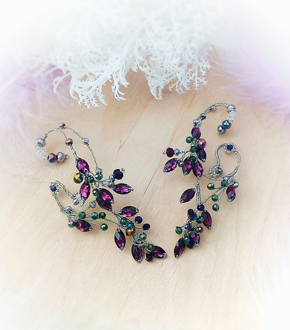 Паросток росток ельфійські каффи зелений аметист бузковий накладні вушка без проколів кліпс Луцк - изображение 2