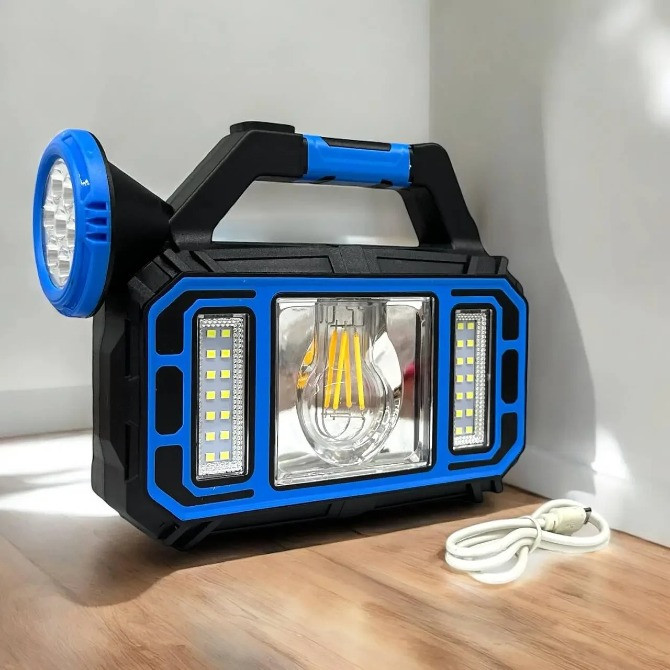 Ручной аккумуляторный светодиодный фонарь с солнечной батареей и функцией PowerBank Синий Одеса - зображення 5