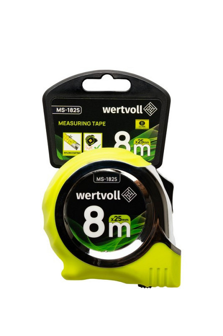 Рулетка WERTVOLL 8 м х 25 мм фиксатор полотна кнопка STOP покрытие TPR нейлоновое покрытие противоск Харків - зображення 7
