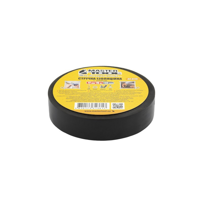 Лента изоляционная MASTERTOOL PVC 17 мм×15 м 10 шт черная 44-9115 Харьков - изображение 3