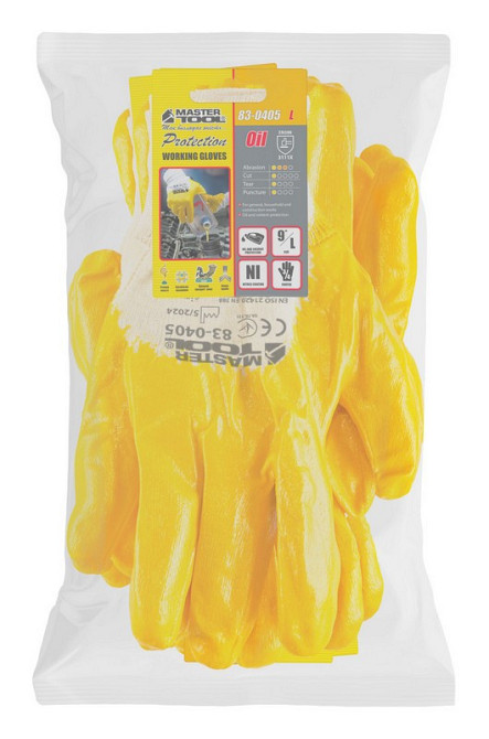 Перчатки хлопчатобумажные трикотажные MASTERTOOL нитриловое покрытие ¾ вязаный манжет 9" 12 пар оран Харків - зображення 2