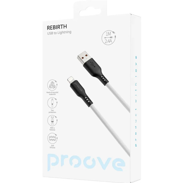 Кабель Proove Rebirth USB to Lightning 2.4A 1m Black-White (CCRE60001102) (Код товару:40737) Харьков - изображение 4