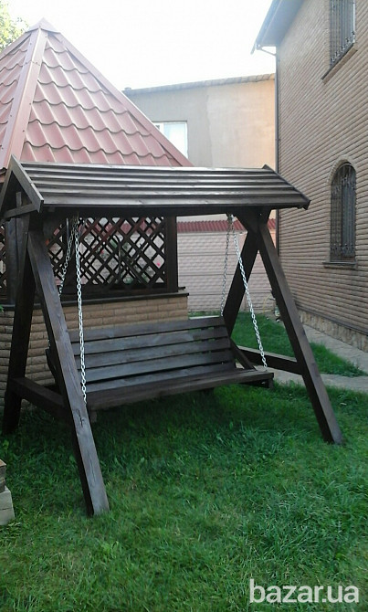 Гойдалка садова. Деревянная садовая качель. Гойдалка. Садовая гойдалка. Дачная гойдалка. Киев - изображение 8