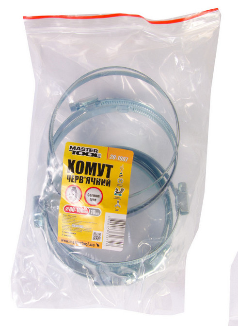 Хомут червячный MASTERTOOL German type W1 DIN 3017 9.0 мм Ø 80-100 мм 10 шт 20-1987 Харків - зображення 2