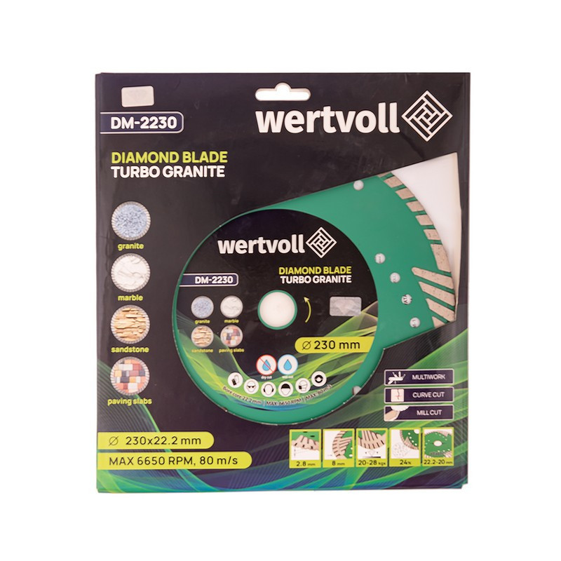 Диск алмазный WERTVOLL TURBO GRANITE 230х3 мм 24% высота алмазного слоя 8 мм адаптер 22.2-20 мм 6650 Харків - зображення 4