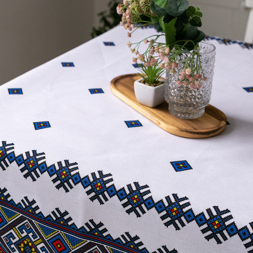 Скатерть льняная Орнамент синий 150х220см Одесса - изображение 4