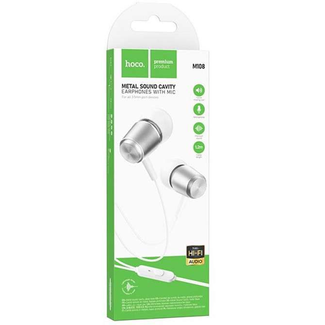 Стерео Наушники Hoco M108 Spring metal universal with mic (3.5mm/1.2m) Херсон - зображення 3