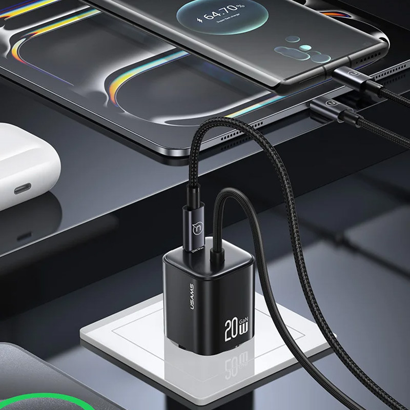 СЗУ Usams US-CC261 GaN JC Ser. 20W (2USB-C) + кабель Type-C to Type-C Херсон - зображення 5
