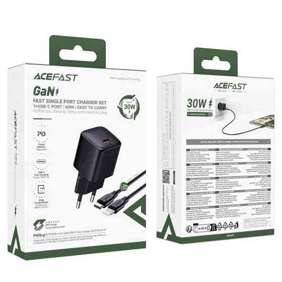 СЗУ Acefast A118 PD30W GaN (1USB-C) + кабель Type-C to Lightning Херсон