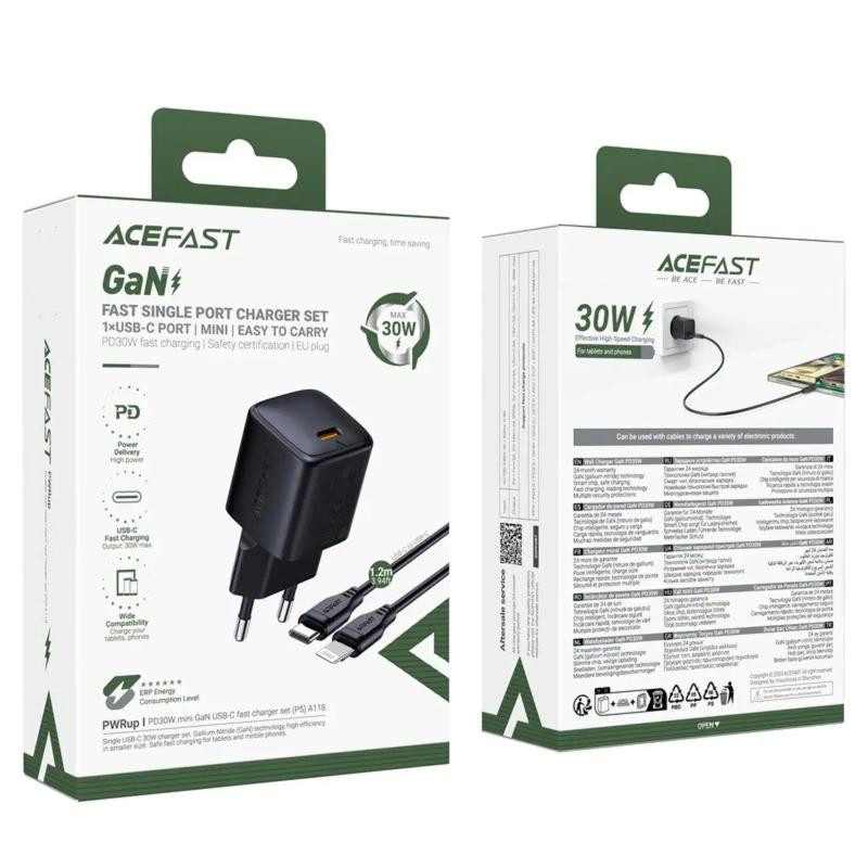 СЗУ Acefast A118 PD30W GaN (1USB-C) + кабель Type-C to Lightning Херсон - зображення 3