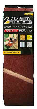 Лента шлифовальная MASTERTOOL зерно 120 76×533 мм 3 шт 08-3412 Харків
