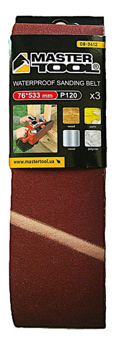 Лента шлифовальная MASTERTOOL зерно 120 76×533 мм 3 шт 08-3412 Харків - зображення 1