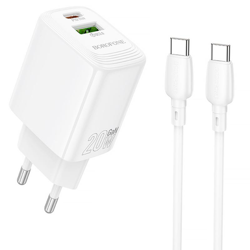 СЗУ Borofone BN27 Fuente PD20W+QC3.0 (1USB-A/1C) + кабель Type-C to Type-C Херсон - изображение 1