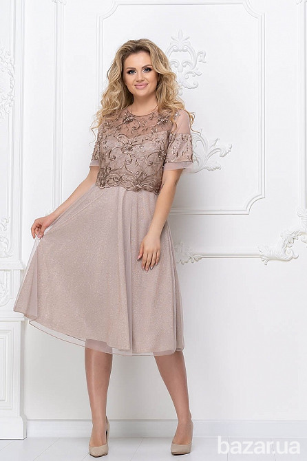 Короткое вечернее платье батал цвета капучино Киев - изображение 4